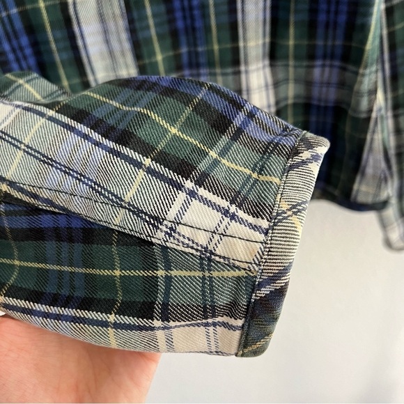 Faconnable Women’s Plaid Thick Button Up Denim Shacket Size M Cabincore Granola - Picture 6 of 9